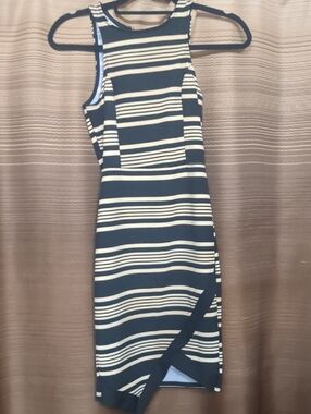 love J Navy and White Striped Midi Dress